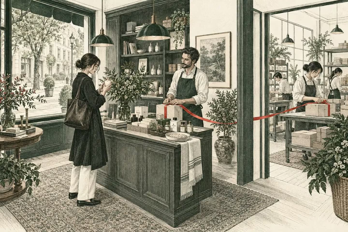 A customer, merchant and packing team carry one connected promise through
