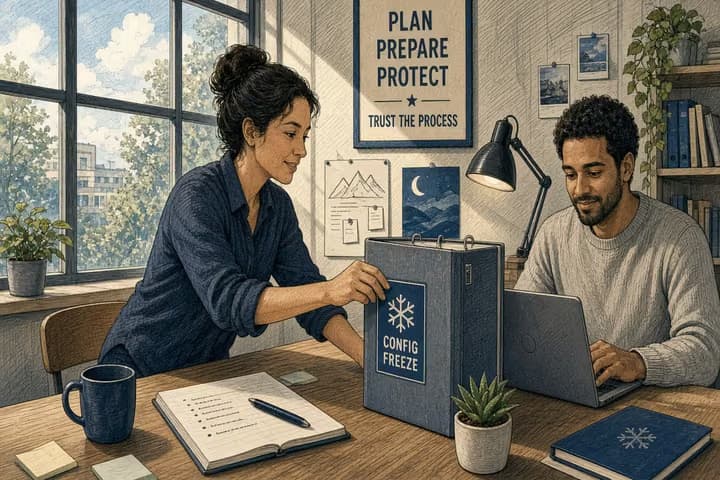 Editorial illustration for Field Note: Freeze config the night before you cut over.